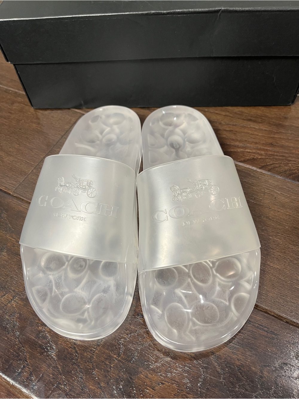 COACH ulyssa clear jelly slides with logo and box womens size 5B - Picture 2 of 7